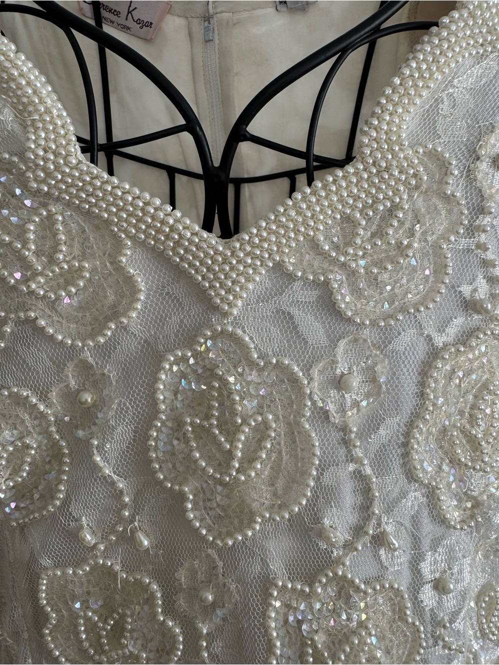 Vintage Lawrence Kazar New York Ivory Pearl-Trim Top